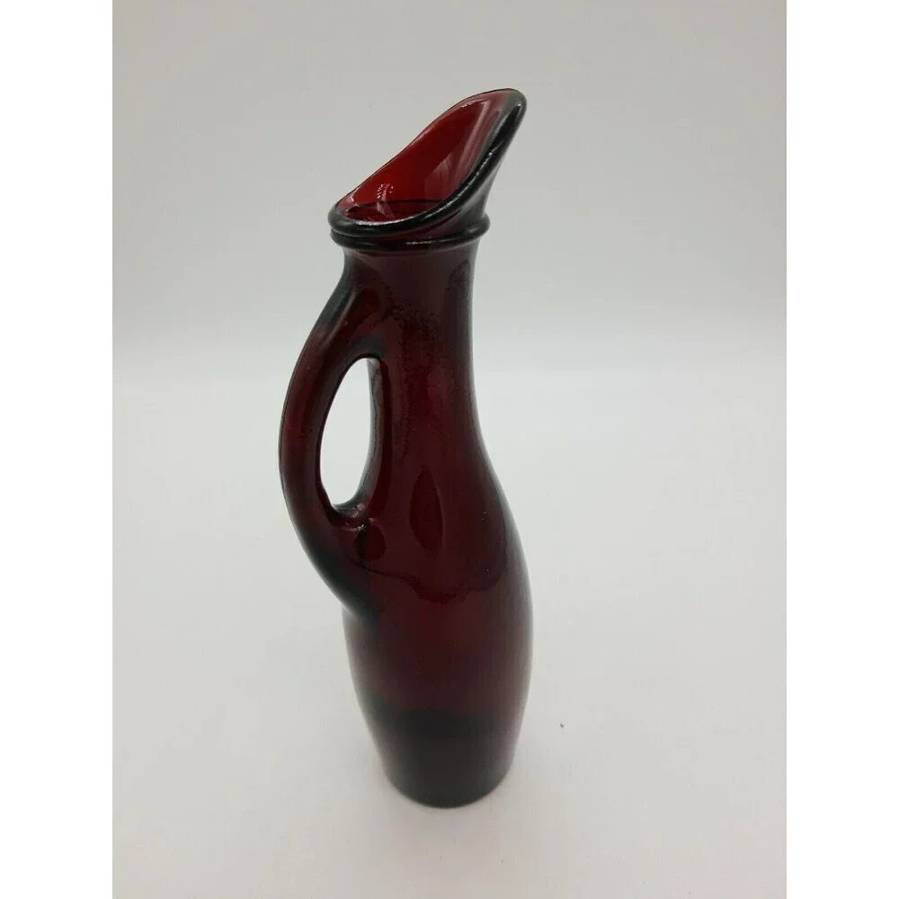 Anchor Hocking vintage ruby red cruet bud vase glass pitcher